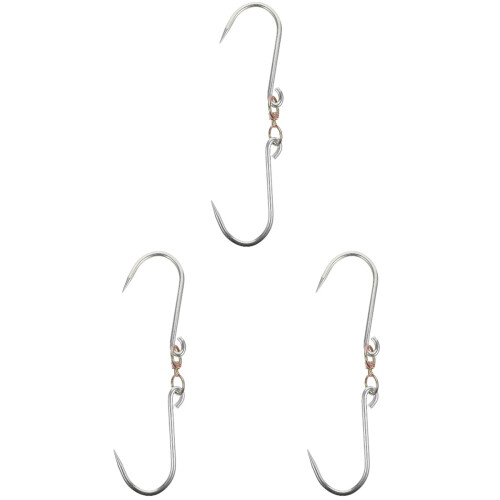 3Pcs Sharp Pointed Silver Meat Hooks with Rotating Ring for Meat Shops