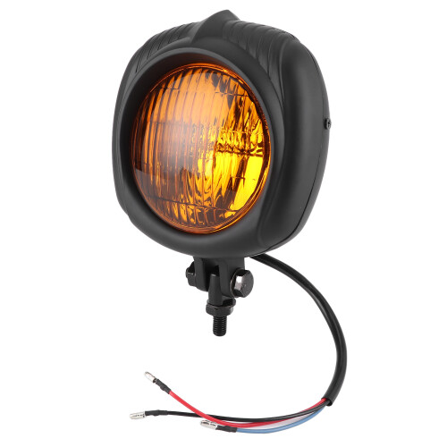 Farol de motocicleta com carcaça em liga de alumínio ABS, lente de vidro clássica de 4 polegadas com tonalidade âmbar amarela, ajuste de facho 1