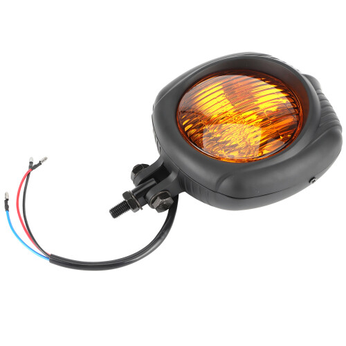 Farol de motocicleta com carcaça em liga de alumínio ABS, lente de vidro clássica de 4 polegadas com tonalidade âmbar amarela, ajuste de facho 2