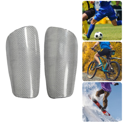 1Pair Carbon Fiber Shin Guards, Size L, Silver Bag