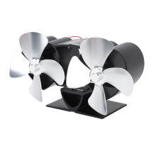 Heat Powered Aluminum Alloy Stove Fan with 4 Blades, Dual Head, Silver