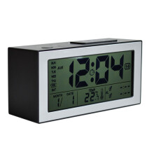 Elegant Digital Alarm Clock, Large Display with Enlarged Numbers, Atomic Time Setting for Unmatched Accuracy, for Desktop or Wall Mount (Black)