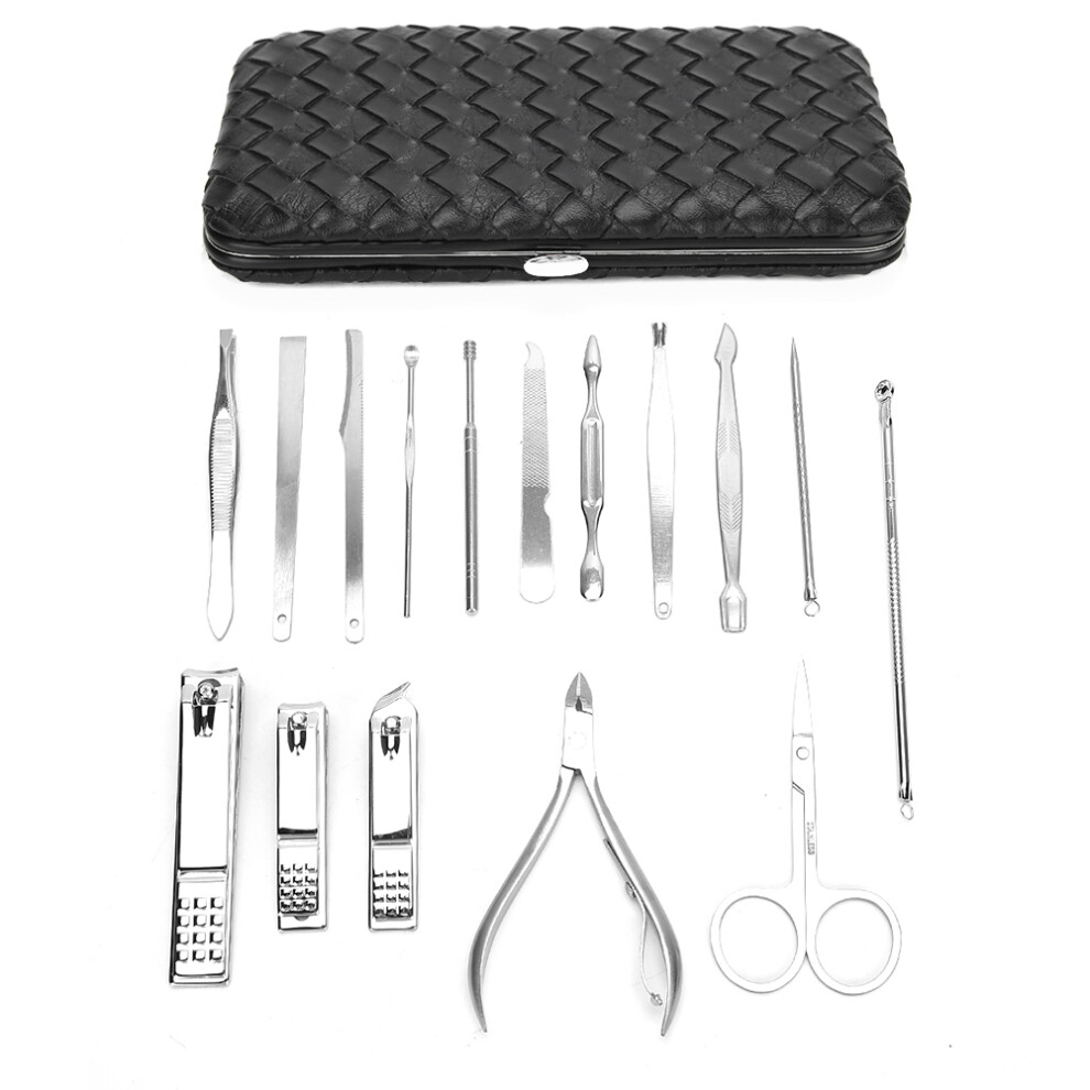 Manicure Set for Hand Care, Facial Care, Foot Care, Portable Lightweight Grooming Kit with Travel Case, 16pcs Stainless Steel Tools