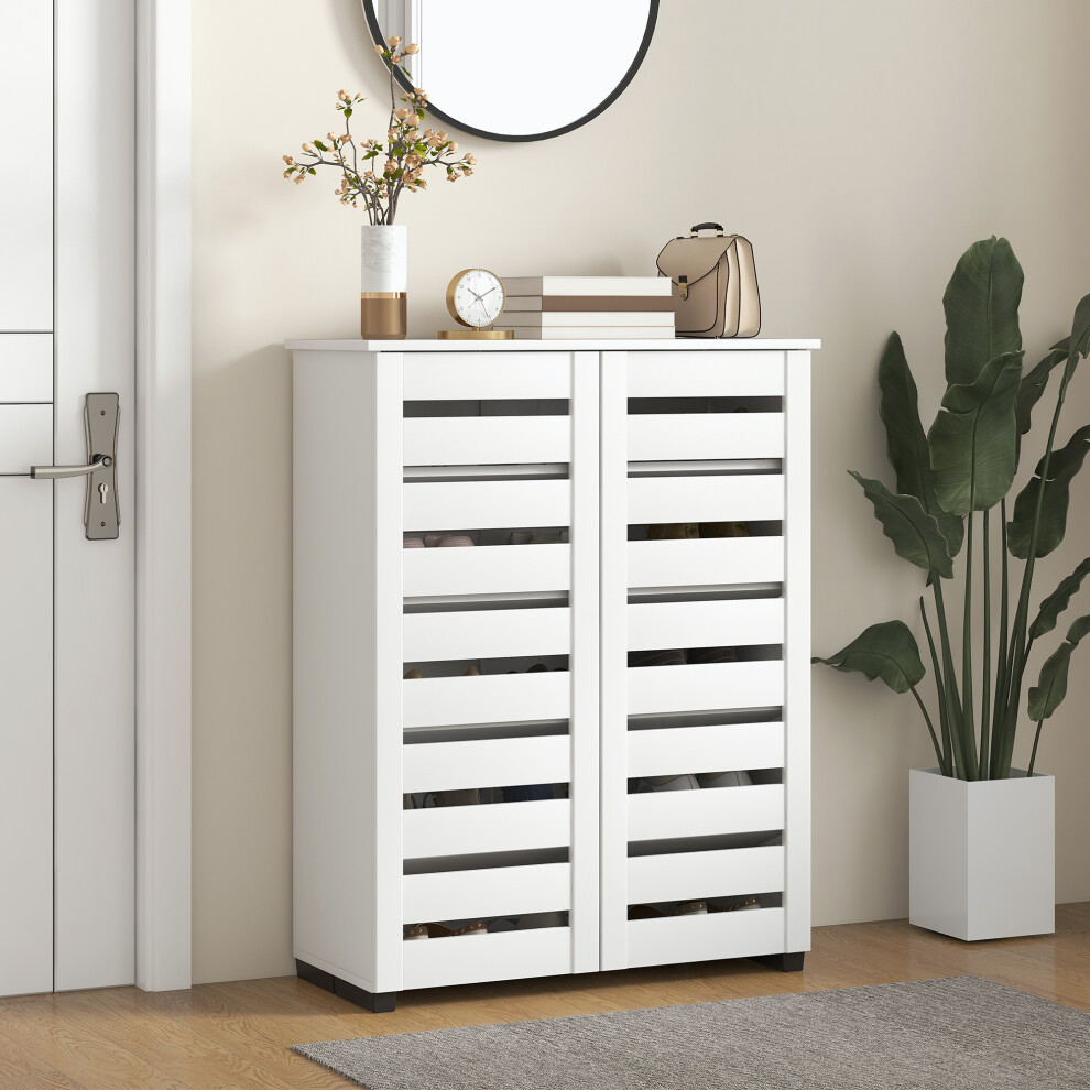 Homcom Shoe Storage Cabinet With Slatted Doors For 15 Pairs Of Shoes White