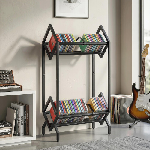 Homcom HOMCOM 50 CD Storage Rack, 2-Tier Metal Display Rack for CDs, DVDs, Black