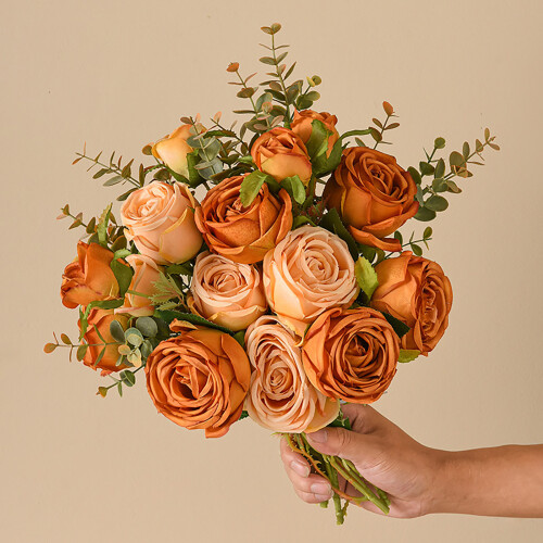 Silk Rose Bouquet with Green Leaves38cm 2