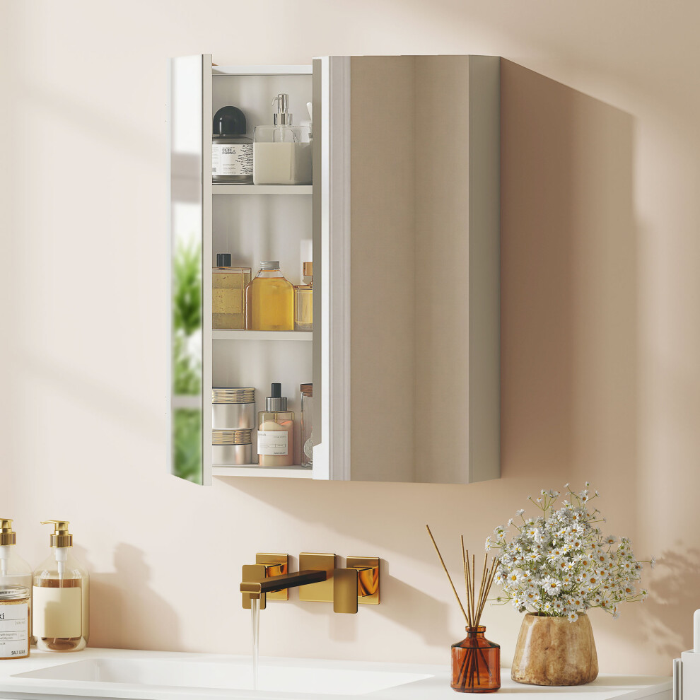 Homcom Wall Mounted Bathroom Mirror Storage Cabinet W/ Door Adjustable Shelf White