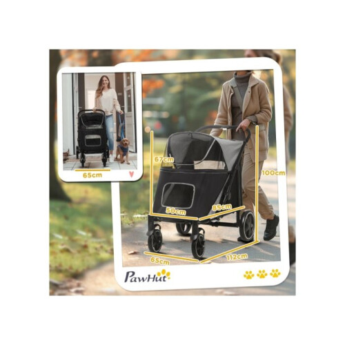 One-Click Foldable Pet Stroller, with Universal Wheels, Shock Absorber, for Medium and Large Dogs - Black 2