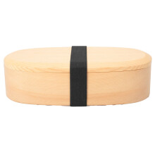 Caja Bento de forma ovalada, recipiente de madera de doble capa, obra de arte única en material natural, apariencia lisa, opción de almuerzo