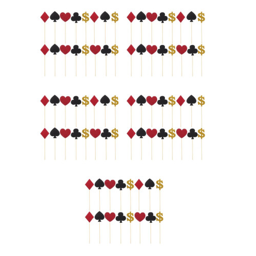 135Pièces Décorations Gâteau Papier Bois Casino Poker Multicolore