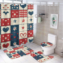 4-Piece Patriotic Shower Curtain Set with Rugs – USA Flag Design, Waterproof, Compatible with Standard Shower Rods