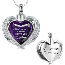 Crystal Heart Urn Necklace for Ashes – Wings Cremation Locket for Human/Pet Memorial, Includes Filling Kit