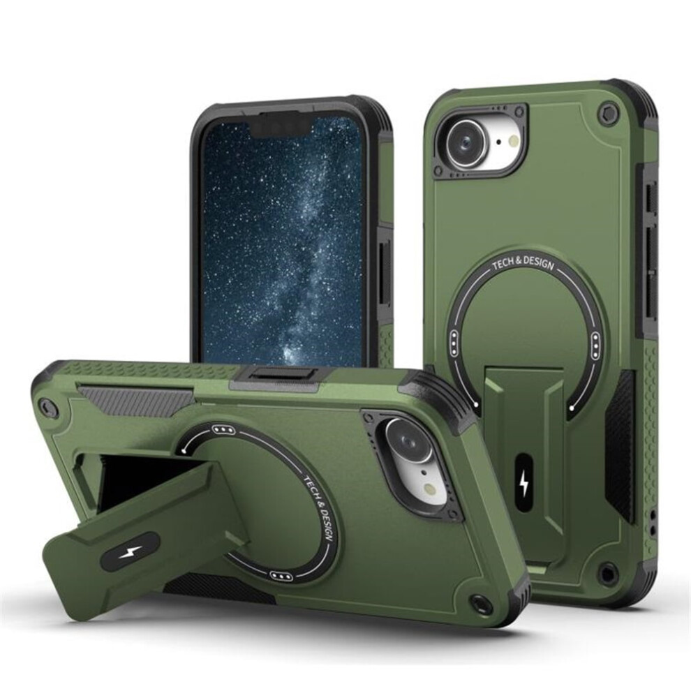 Iphone 16E 6.1" Case [Compatible With Magsafe] Â Military-Grade Shockproof Tpu, Built-In Invisible Stand, Green 9313598211187