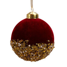 Sequined Glass Ball Ornament9x9x9cm Red for Christmas Decor featuring Glitter and Flocking Details
