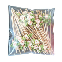100 Pcs Bamboo Food Picks with Ribbon Flowers