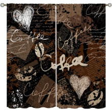 Coffee Graffiti Kitchen Curtains Vintage Brown 2 Panels