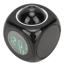 Mini Projection Alarm Clock LED Display, Black, 8x8x9.5cm