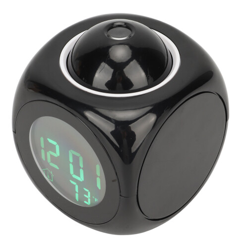 Mini Projection Alarm Clock LED Display, Black, 8x8x9.5cm