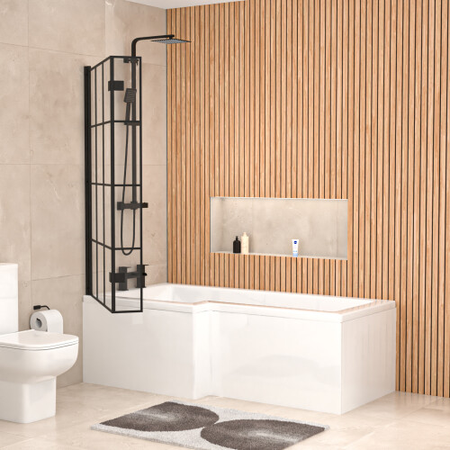 NES Home Nes Home 1700mm x 850mm Left Hand L Shaped Bath, Front Panel & Grid Screen 1