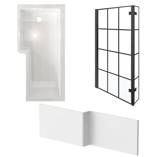 NES Home Nes Home 1700mm x 850mm Left Hand L Shaped Bath, Front Panel & Grid Screen 2