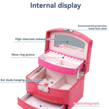 Jewelry Storage Box 3-Layer PU Leather Earrings Jewelry Storage Box Display Jewelry Box Packaging Gift Box Rose Red