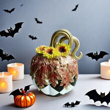 Halloween Resin Pumpkin Ornament Black White 1 Piece