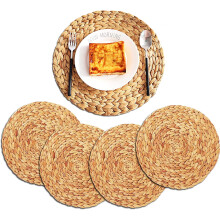 4Pcs Round Woven Placemats for Dining Table, Corn Water Grass Straw Braided Placemat, Heat Resistant Non-Slip Weave Placemats Handmade