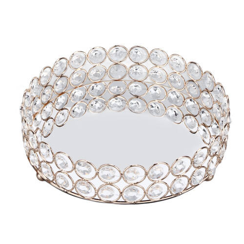 Crystal Cosmetic Makeup Tray20cm Round Mirrored Iron Tray 1