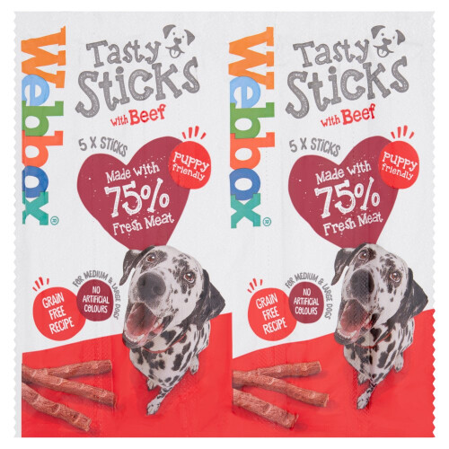 Webbox Webbox 5 Tasty Sticks with Beef 55g (Pack of 18)