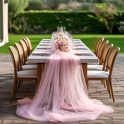 Toalha de mesa elegante de malha de 120 polegadas (3 metros) de comprimento para decoração de arco de casamento, chá da tarde, chá de bebê e 2