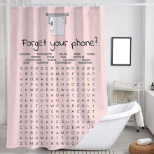 Rideau de douche humoristique, motif mots croisés en noir et blanc, accessoire de douche en tissu avec crochets, 178 x 178 cm