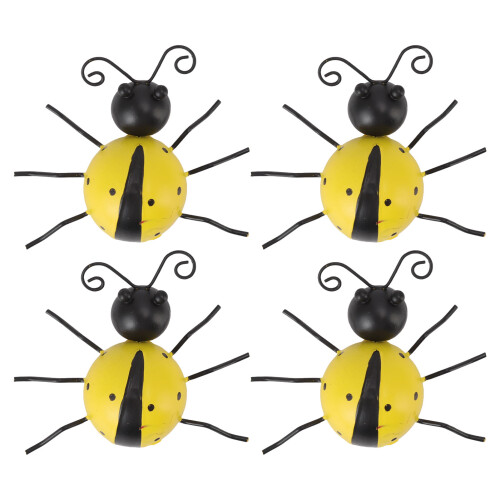 Ladybug Wall Decor Set – Wrought Iron, Yellow & Black, 4