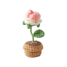Decoração com flores artificiais, flores de crochê feitas à mão em vasos, presentes de crochê duradouros, plantas tricotadas para diversos