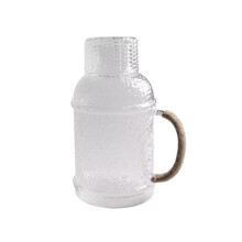 Elegant Rattan Handle Water Carafe and Cup Set8x7.5cm300ml, 13x25cm2500ml Glass for Nightstand and Bathroom featuring Removable Lid
