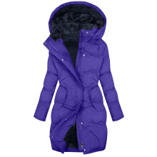 Pratico cappotto da donna impermeabile con cappuccio, foderato in pile spesso e maniche lunghe, ideale per il lavoro e l'uso quotidiano.