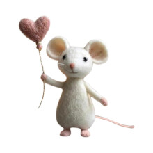 Handmade Wool Felt Mouse with Heart Balloon 1 PC