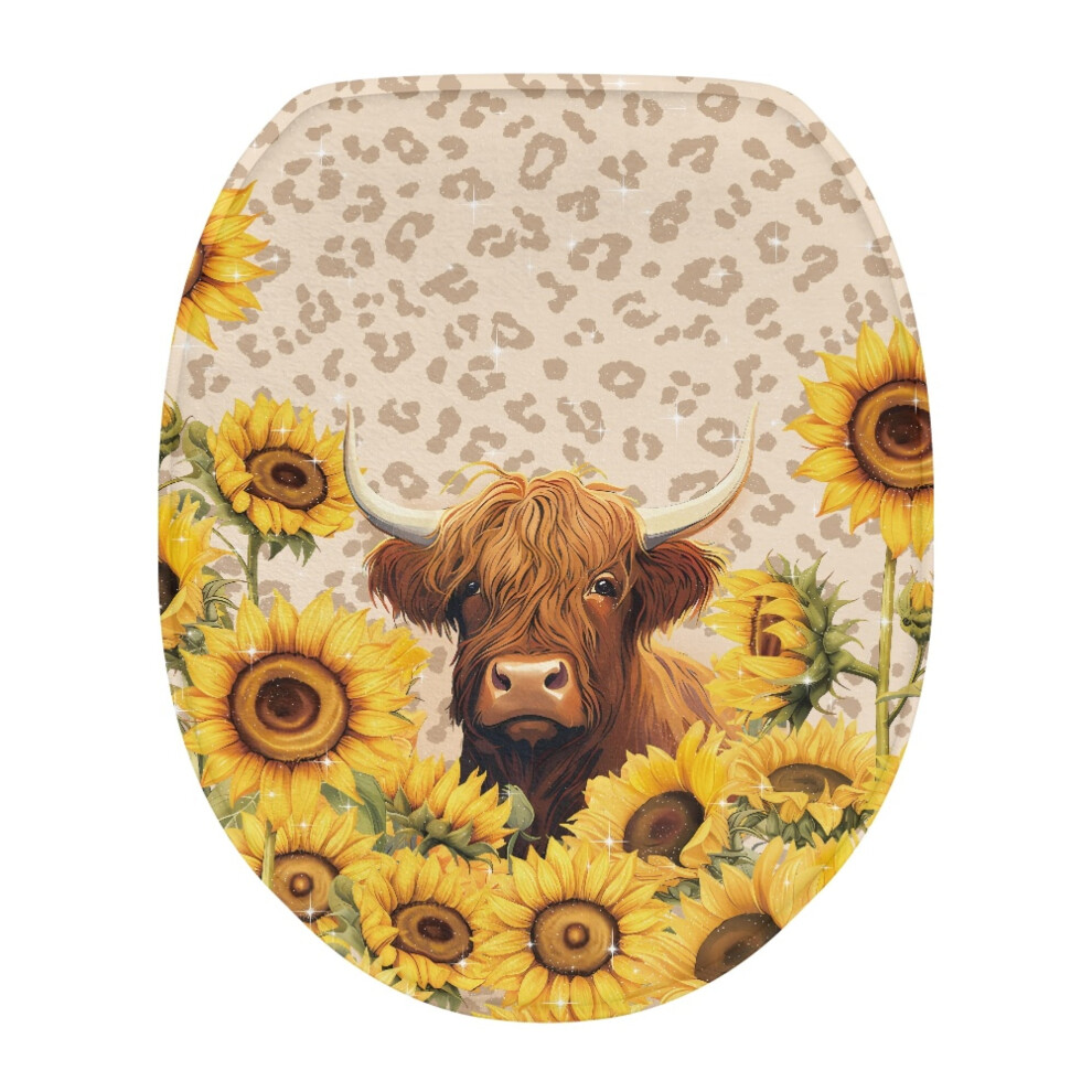 Highland Cow Sunflower Toilet Seat Cover For Elongated 971050761626