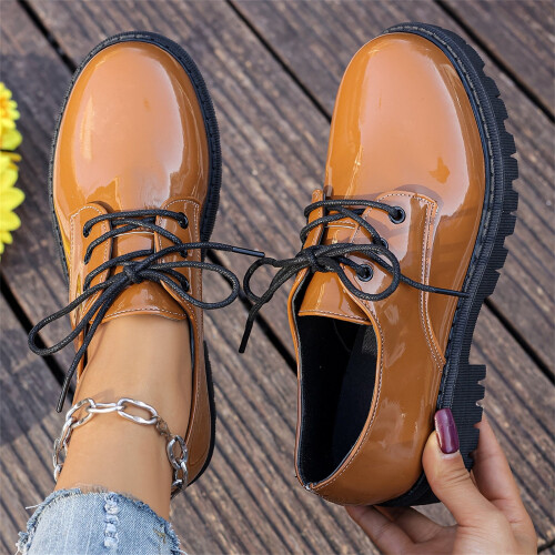 Γυναικεία Oxfords με Χοντρό Τακούνι και Πλατφόρμα, Δερμάτινα, Δερμάτινα, Στρογγυλά 2