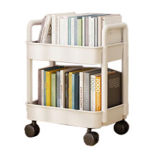 2-Tier Plastic Rolling Cart, White, 37x26x43.5cm