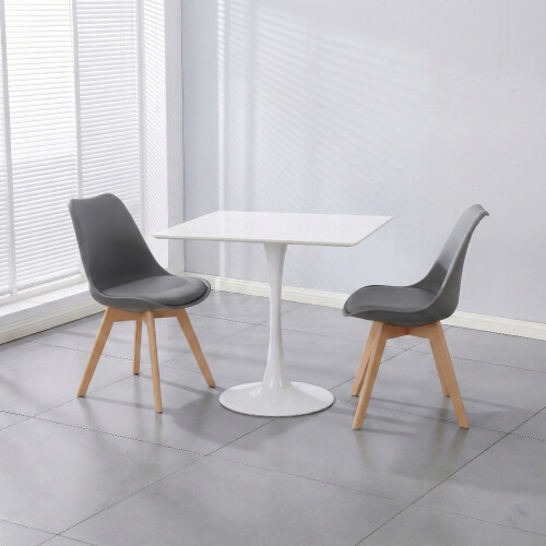 Charles Jacobs (Grey Chairs) Charles Jacobs White Square Ceramic Dining Table & 2 Tulip Design Chairs Dining Set Seat Dinner Kitchen 1