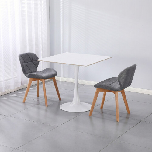 Charles Jacobs (Grey Fabric Chairs) Charles Jacobs White Square Ceramic Dining Table & 2 Diamond Chairs Dining Set Seat Dinner Kitchen 1
