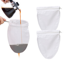 Food Grade Beverage Filter Fine Mesh Strainer Bag with Steel Handle Nutmilk Coffee Juice Sieve Set Reusable Eco-Friendly Filtering Solution
