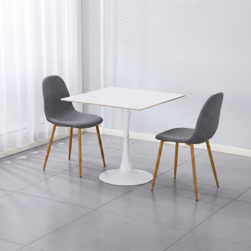 Charles Jacobs (Grey Fabric Chairs) Charles Jacobs White Square Ceramic Dining Table & 2 Designer Chairs Dining Set 1