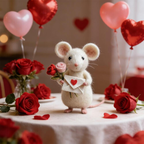 Needle Felted Mouse Holding Love Letter 1 PC 1