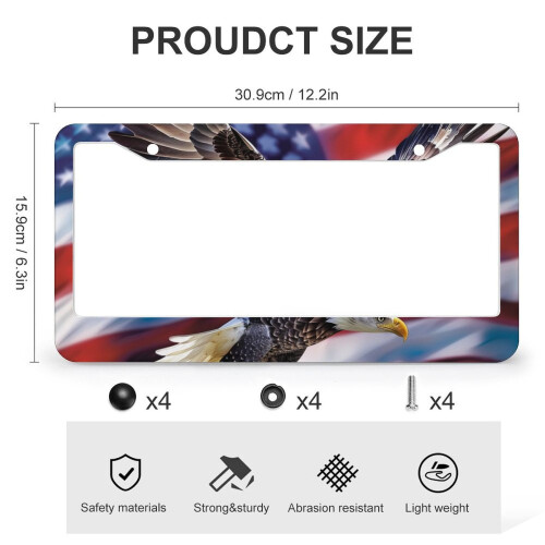 Πλαίσια πινακίδων κυκλοφορίας Bald Eagle & American Flag (2 τεμάχια), συμβατά με ΗΠΑ και 2