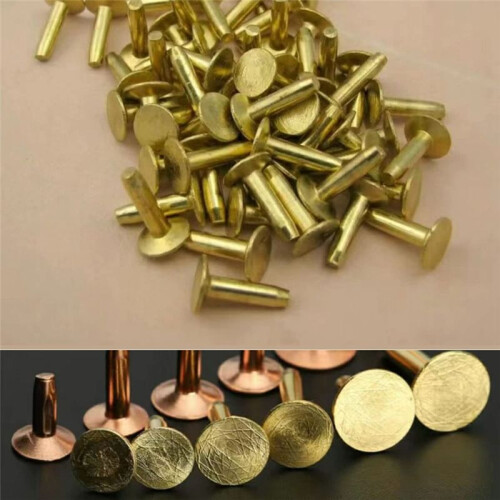 42Pcs Copper Rivets and Burrs Set,Leather Rivets Fastener Install Setting Tool with Hole Punch Cutter for Belts Wallets 2