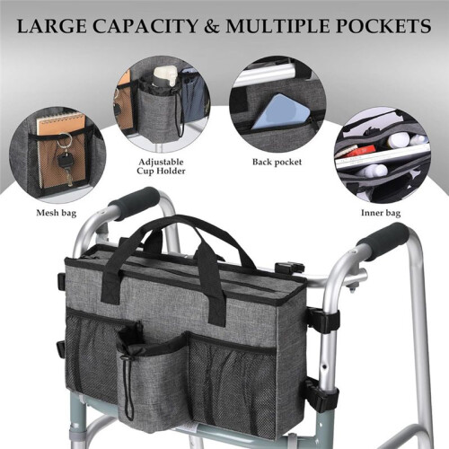 Foldable Walker Accessories with Cup Holder & Organizer Pouch