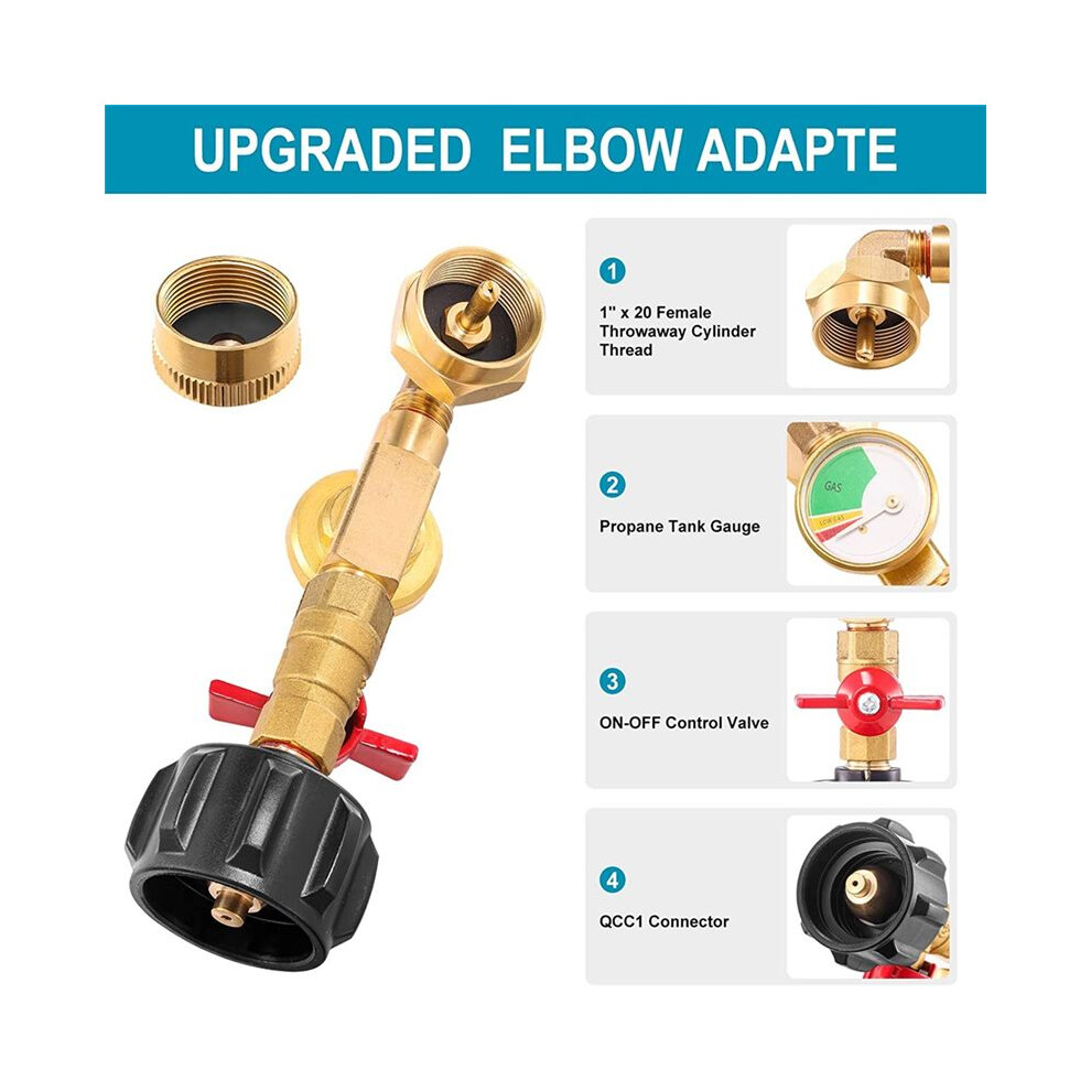Qcc1 Propane Refill Elbow Adapter With Propane Tank Gauge, 90 Degrees Refill Pressure Adapter With -Off Control Valve 4713089132406