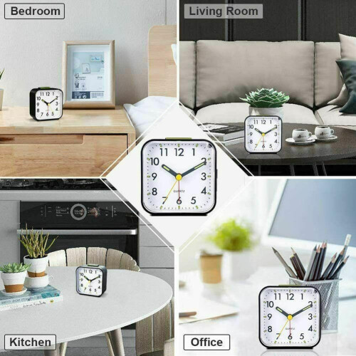 Ρολόι Ξυπνητήρι Quartz με Νυχτερινό Φως χωρίς Tick Snooze Αθόρυβο Μικρό Ρολόι Κομοδίνου 2
