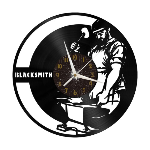 Ρολόι τοίχου από βινύλιο Blacksmith, Ρολόι τοίχου με δίσκο βινυλίου, αθόρυβο και 1
